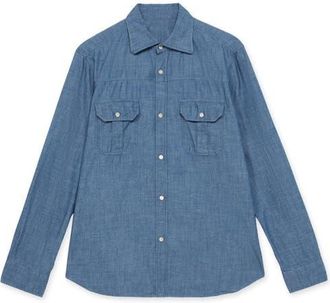 Fortela Amleto Denim Shirt with Patch Pockets in Blue at Nordstrom, Size Xx-Large Eu
