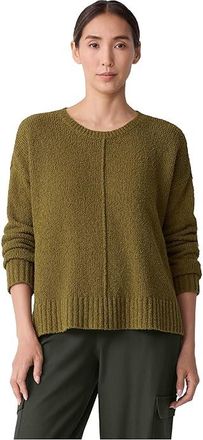 Eileen Fisher Organic Cotton Fluff Crew Neck Sweater Womens Sweater Moss : XL, Cashmere/Cotton/Polyester