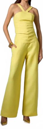 Strass Pleat Top And Pants Set In Lime