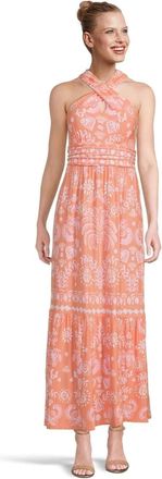 Lilly Pulitzer Montecito Halter Maxi Dress Womens Papaya Breezy Palm KFC866