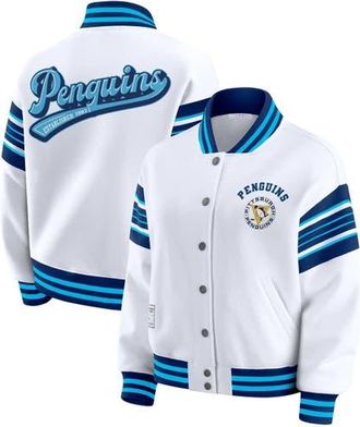 WEAR by Erin Andrews Womens WEAR by Erin Andrews White/Navy Pittsburgh Penguins Full-Snap Fleece Sweatshirt Jacket at Nordstrom, Size Medium