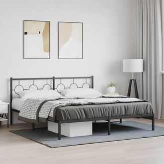 Berkfield Home Metal Bed Frame without Mattress with Headboard Black 180x200cm | Size: Super King