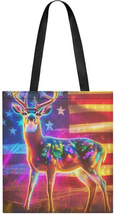 Generic State U.S Flag Deer Tote Bag for Women Men Shoulder Bags Purses Pouch Handbags
