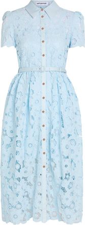 Self Portrait Belted Guipure-lace Midi Shirt Dress - Blue - 16 (UK16 / XL)