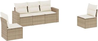 vidaXL Juego De Sof&aacute;s Jard&iacute;n Con Cojines 5 Pzas Rat&aacute;n Sint&eacute;tico Beige Vidaxl