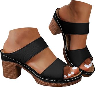 Generic Block Heel Sandals for Women 2026 Summer Open Toe Chunky Platform Wedges Non-Slip Casual Hollow Out Lightweight Shoes Black