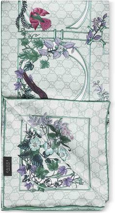 Gucci Womens Scarf Green Silk Twill Scarfs