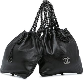 Chanel Pre-owned Womens Leather Bucket Bag Chain Strap - Black - One Size