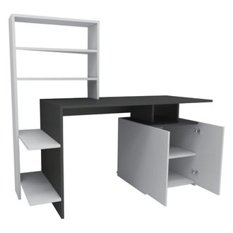 Dmora Escritorio Recco, 8 Estantes, 2 Puertas, 7 Espacios, 146x60x74h Cm Negro Antracita