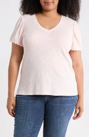 Caslon Scallop Trim T-Shirt in Pink Balm at Nordstrom Rack, Size 1X
