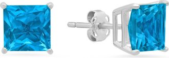 MAX + STONE 14k White Gold Solitaire Princess-Cut Gemstone Stud Earrings (7mm)