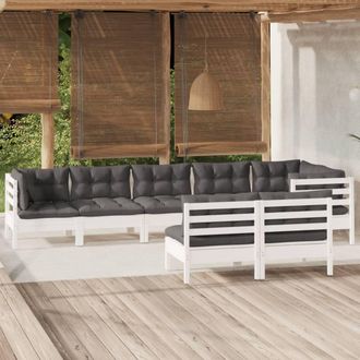vidaXL Muebles De Jard&iacute;n 8 Pzas Y Cojines Blanco Madera Maciza De Pino Vidaxl