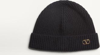 Valentino Garavani Beanie Knitted VLogo Signature In Cachemire Uomo NERO UNI