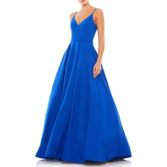 Mac Duggal Womens V-Neck Ball Gown with Belted A-Line Skirt in Royal at Nordstrom, Size 14