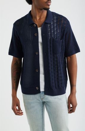 Obey Preston Short Sleeve Cardigan in Navy at Nordstrom, Size Xx-Large