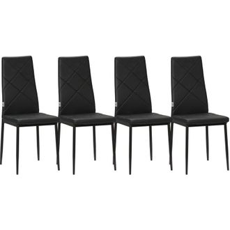 HOMCOM Set di 4 Sedie da Cucina con Schienale Alto Finta Pelle e Acciaio Nero - Homcom