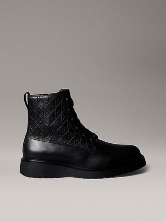 Calvin Klein Leather Emblem Logo Lace-Up Zip Boots