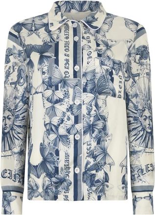 Philipp Plein Silk Pajama Shirt Butterfly Tattoo - Dames - Overhemden - Blauw - S - Overhemden