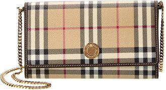 Burberry Check E-Canvas & Leather Wallet On Chain