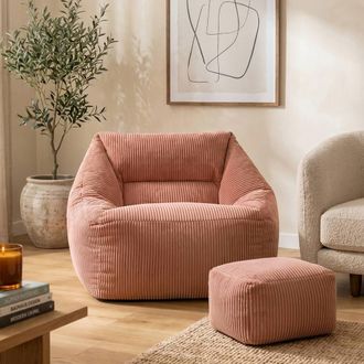 Icon Brand Bean Bag Armchair & Footstool Jumbo Cord Bundle in Pink | Size: Medium