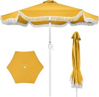 Best Choice Products Best Choice 9ft Fringe Market Umbrella - Boho Patio Sunshade w/ Tilt, UPF50+, Steel Pole for Table, Pool, Deck