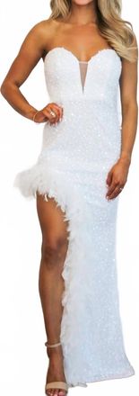 Maniju Dance Til Dawn Strapless Feather Sequin Maxi Dress In White