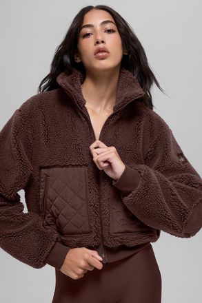 Alo | Sherpa Edge Bomber Jacket in Brownstone, Size: XS