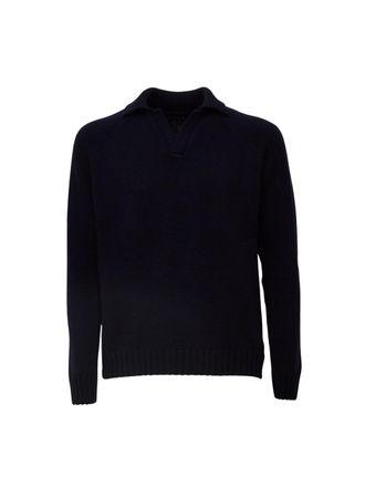 Zanone Pure Wool Raglan Sleeve Open Collar Knit Sweater