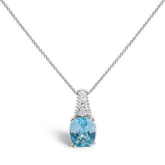 House of Brilliance Silver Blue Topaz and Diamond Accent Textured Pendant Necklace in White at Nordstrom