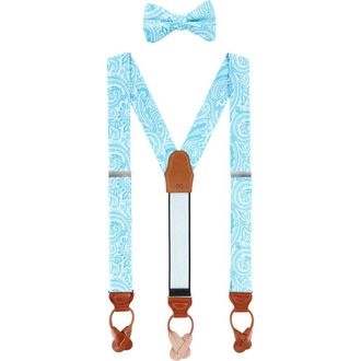 Trafalgar Store Sobee Paisley Silk Brace and Bow Tie Set in Light Blue at Nordstrom