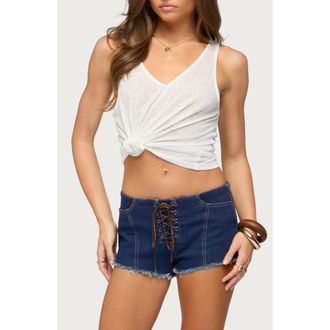 Edikted Hellen Knot Hem Semisheer Tank in White at Nordstrom, Size X-Small