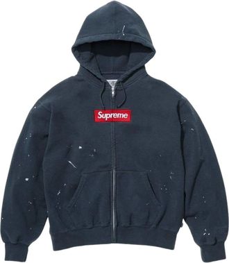 SUPREME x MM6 Maison Margiela Box Logo Zip Up Hooded Sweatshirt Navy SUP-SS26-100-NVY
