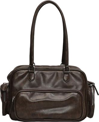 Generic Shoulder Bag for Women with Multi-Pockets Tote Bag PU Leather with Zipper Hobo Bag Solid Color Handbag for Work Travel (Coffee)