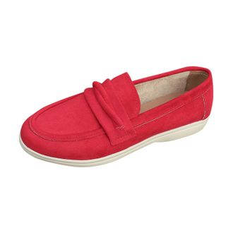 Generic Womens Loafers Wide Width Casual Pumps Shoes Solid Color Retro Breathable Comfortable Classic Slip On Flat Shoes Walking Shopping Red