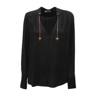 Elisabetta Franchi Blouses, female, Black, Size: XL P4029 Blusa WO V-Neck Viscose Shirt