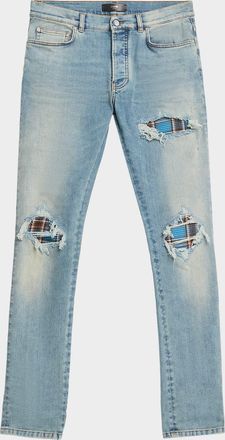 Amiri Men & apos;s Plaid Repair Denim Skinny Jeans