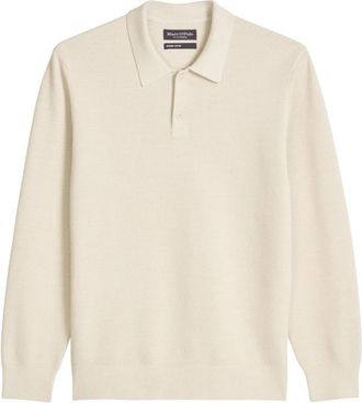 Marc O'Polo Gebreid Poloshirt - Heren - Polos - Beige - M - Katoen - Tops