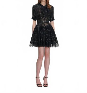 Self Portrait Chiffon Mini Dress In Black And Gold