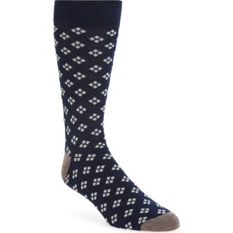 Nordstrom Geo Pattern Cotton Blend Dress Socks in Navy at Nordstrom
