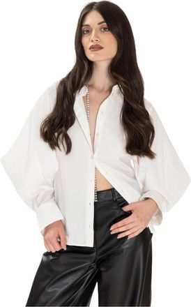 Erika Cavallini Semi Couture Camicia met wijde mouwen en splitjes van katoen - Dames - Overhemden - Wit - M - Katoen - Overhemden