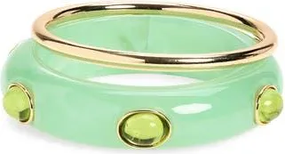 Leith 2-Pack Resin & Metal Bangle Bracelets in Green- Gold at Nordstrom Rack