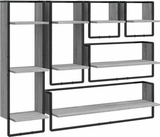 vidaXL 6 Piece Wall Shelf Set with Bars Grey Sonoma Engineered Wood Vidaxl