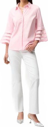 Joseph Ribkoff Stretch Poplin Organza Quarter Bell Sleeve Top In Petal Pink