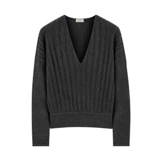 Agnona Maglione in cashmere traforato con scollo a V - - Knitwear - Donna - Grigio - S