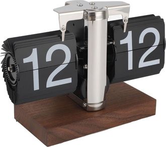OEM Reloj De Escritorio Mec&aacute;nico Autom&aacute;tico De 24 Horas - Base De Madera Y Acero Inoxidable - Dise&ntilde;o Retro Vintage - Dimensiones 15,2 X 8 Cm