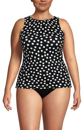 Lands End High Neck UPF 50 Modest Tankini Top Swimsuit in Black/egret White Tossed Dots at Nordstrom, Size 24W