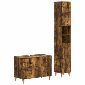 vidaXL Juego De Gabinete De Ba&ntilde;o De 2 Piezas Alkmaar Roble Ahumado Vidaxl
