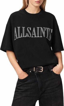 AllSaints Etta Oversized Dash Embroidered Cotton T-Shirt in Washed Black at Nordstrom, Size X-Small