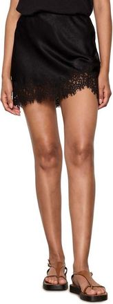 Sanctuary Everyday Satin Lace Miniskirt in Black at Nordstrom, Size X-Large