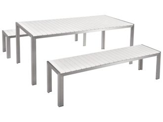 Beliani Conjunto de comedor 4 - 6 personas de madera pl&aacute;stica blanco